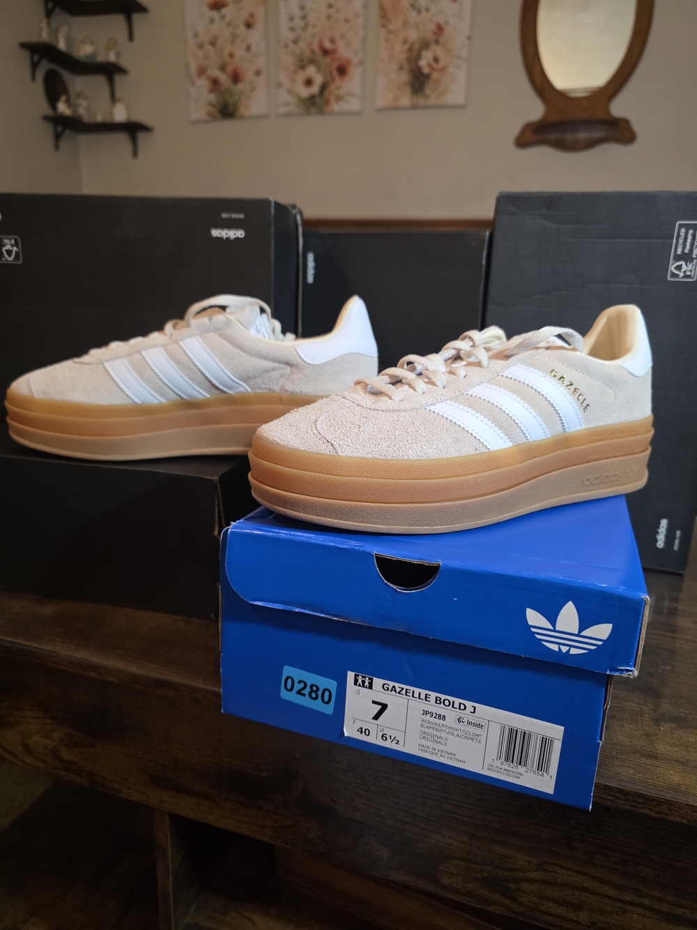 Adidas Gazelle Bold J Sneakers in White & Gold